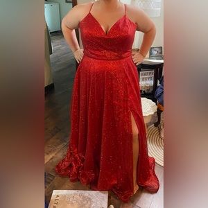Red sparkly long formal Prom dress